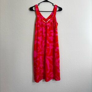 Vibrant Orange and Pink Sleeveless Dress with Pockets. Size S